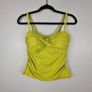Lands End Tankini Swim Top Ruched Twist Front Bright Lime Green 6 Underwire‎